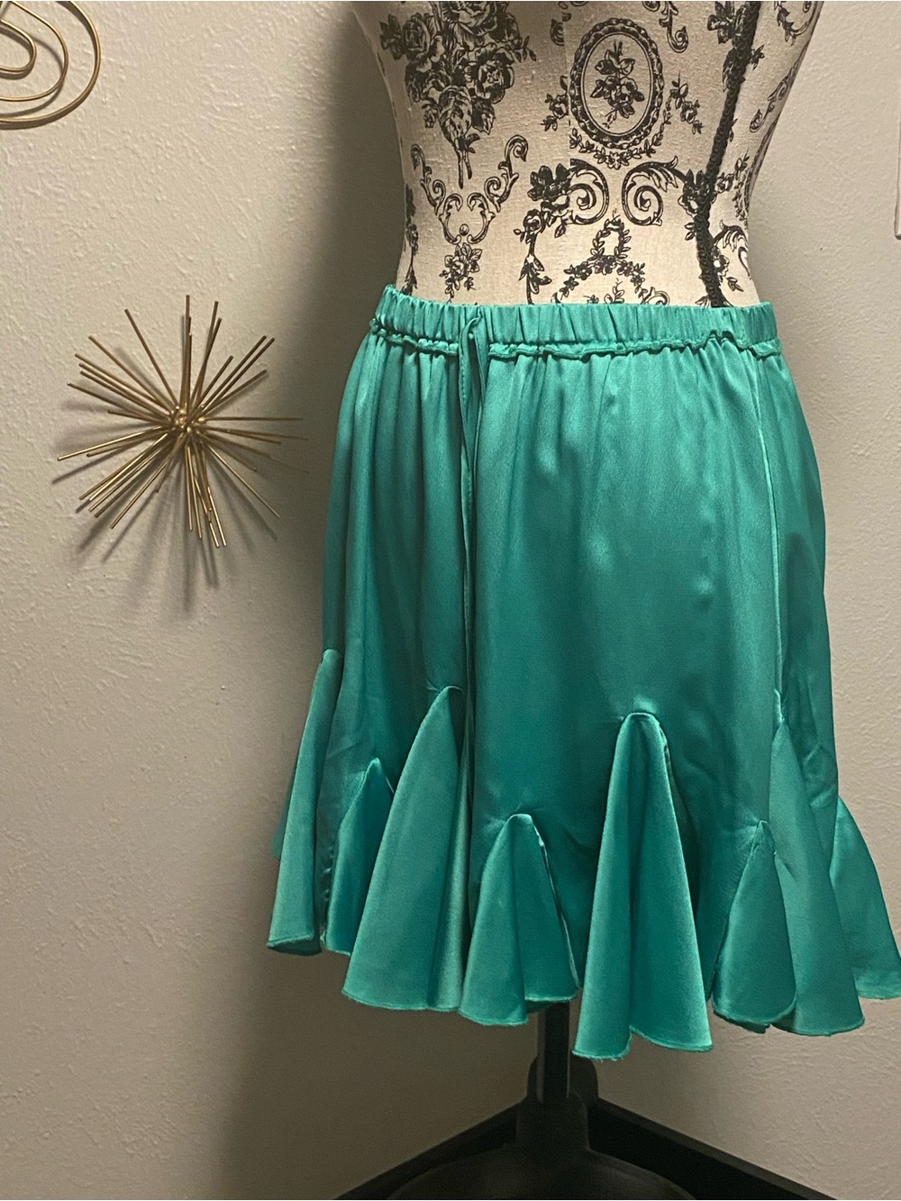 Umgee Teal Satin Ruffle Hem Skater Skirt